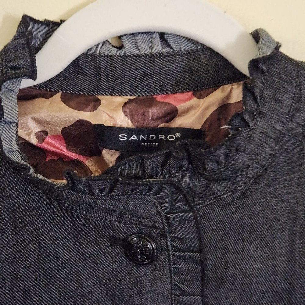 Sandro Denim Ruffle Jacket Size SP - Picture 3 of 6